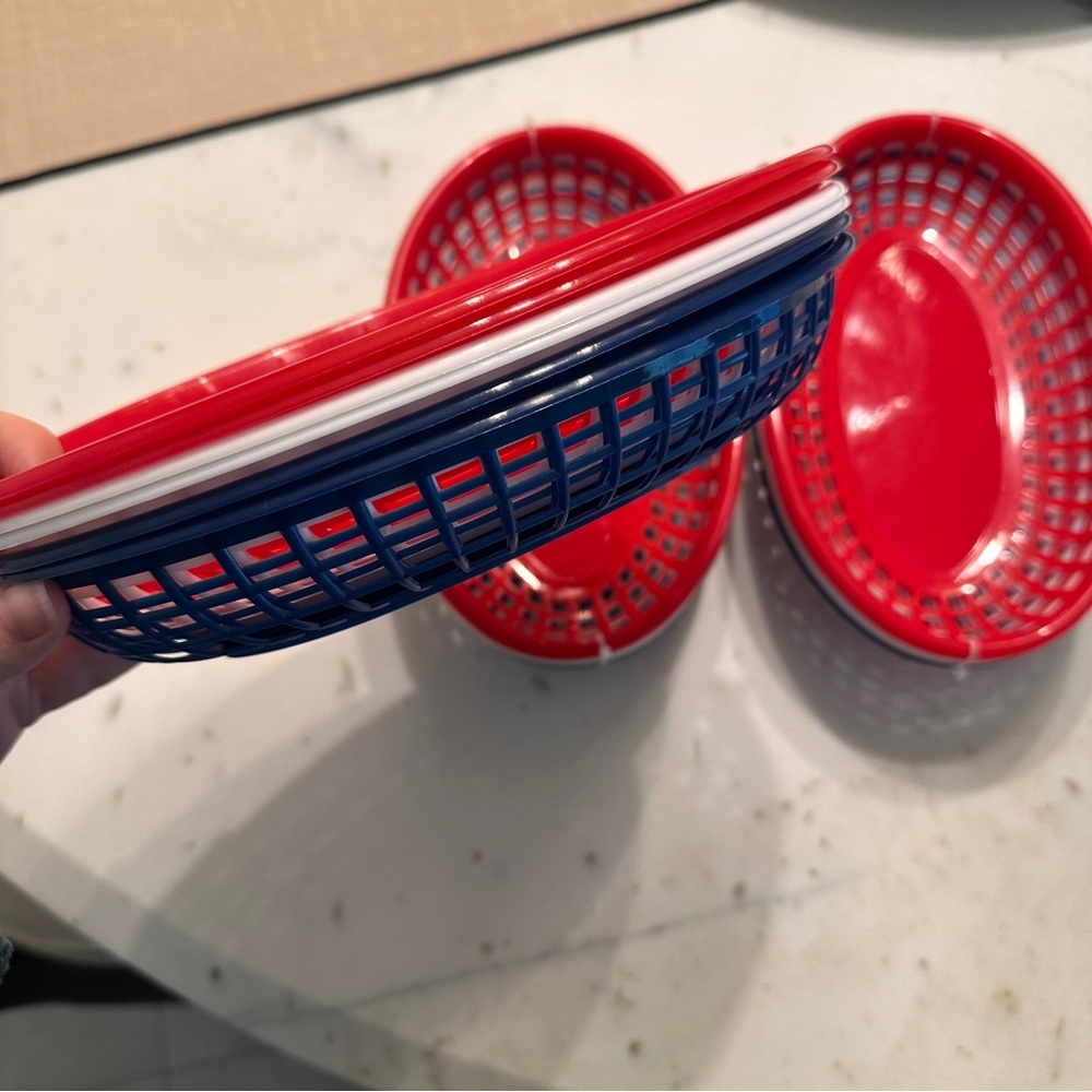 Brand New - Set of 18 - Red, White, and Blue Oval Plastic Food Serving Baskets